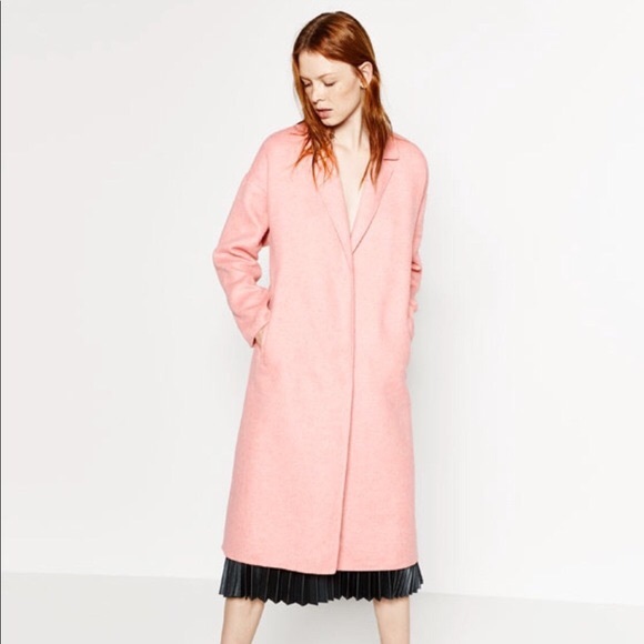 Zara Jackets & Blazers - Zara Basic Long Pink Wool Coat With Side Zips